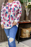 GJQ15599 Colorful leopard printed long sleeve women beige tops w/solid color cuff&bottom band