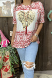 DLH12146  Leopard hearts&rust red Aztec printed short sleeve women tops