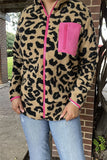 BQ15489 Black/beige leopard w/front pockets&fuchsia zipper long sleeve women coats/jackets wholesale