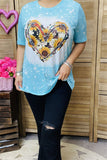 DLH13771 Cow & sunflower heart printed short sleeve women top