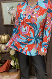 GJQ15632 Floral multi color printed V-neckline long sleeve women tops