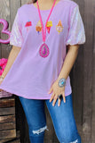 DLH13632 Ice cream embroider patch pink women t-shirt with sequin short sleeve ( IS7)