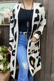 MY15267 Mom and me knitted leopard long style open cardigan/sweater w/pockets