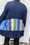 FW8050-2 Wholesale Navy blue/serape sequin color block long sleeve women cardigan w/pockets CS11