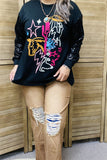 XCH15788 Black western embroidery & sequin long sleeve women blouse