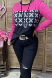 GJQ15226 White graphic with block pink/black long sleeve women tops