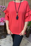 BQ15871 Short sleeve w/double ruffle&bronze stud women blouse