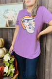 DLH9804 Purple Halloween mouth printed short sleeve women tops wholesale IS6