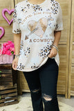 XCH14648 "A COWBOY" heart & arrow leopard printed short sleeve women top