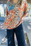 XCH15732 Paisley&leopard multi color printed short sleeve women blouse