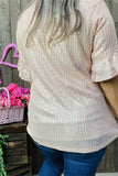 XCH15277-1 Pink sequin w/ruffle short sleeve women top(ES10)