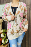 MY15297 Floral printed long sleeve/tighten cuff with buttons women sweater/cardigan with solid cuff