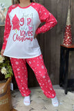 DLH15442 Christmas holiday "Just A girl who loves Christmas "w/tree& snowflake printed pajamas set long sleeve top& pant for women