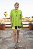 Western lime green top & daisy patchwork shorts women's boutique set Southern Stitch GJQ17236 CS7