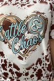 DLH12594 "Cattle & Chaos" Heart & brown leopard printed short sleeve women top