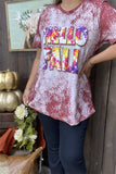 DLH9674 HELLO FALL tie dye printed short sleeve women t-shirt