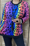 BQ11125 Multi color leopard printed long sleeve top w/black cuff&bottom trim (ES4)