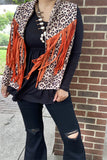 BQ13932 Leopard printed orange front &back long tassel/fringe women vest/cardigan (ES6)