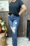 S003 Scratch on the knee blue jean long straight women pants