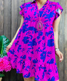 Floral multi-printed  ruffle short sleeves w/ruffle bottom women dresses BQ13529