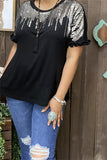 BQ15090-1 Silver sequin & black short sleeve w/ruffle trim women tops wholesale(BS5)