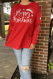 XCH15628 "Merry Christmas"white words printed long sleeve w/sequin Christmas accessories Patches women red tops