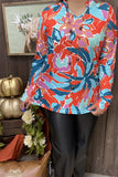 GJQ15632 Floral multi color printed V-neckline long sleeve women tops