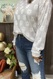 BQ15549 Sunflower printed in the gray background fabric long sleeve women tops