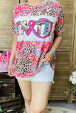 XCH12421 FAITH pink leopard multi color printed short sleeve women t-shirts GS12