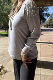 XCH15208-1 Wholesale plus size pearls long sleeve gray women tops(cs1)