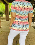 XCH12971  Leopard & cactus star and moon Multi color printed short sleeves women tops