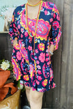 BQ15410 Paisley multi color printed 3/4 sleeve/elastic cuff side pockets women dresses