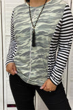 GJQ10277 Camo with black/white striped long sleeve women top