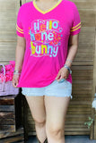 DLH8994 "Hello honey bunny" fuchsia printed short sleeve Easter women t-shirt  (GS11)