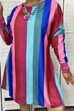 BQ6972  Multi-color striped long sleeve women dress w/waist band