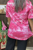 DLH12327  Red/black Leopard heart printed pink short sleeve women top