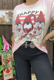 DLH14548 "HAPPY Valentine's Day "words&holiday graphic multi color printed short sleeve women top