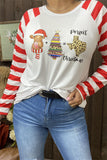 DLH8412  Perfect Christmas red striped long sleeve printed women t-shirt IS8