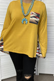 GJQ11338 Yellow & Aztec multi color printed long sleeve women top w/front pocket(FS10)