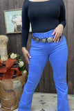 S009 Elastic band waist long straight women blue pants