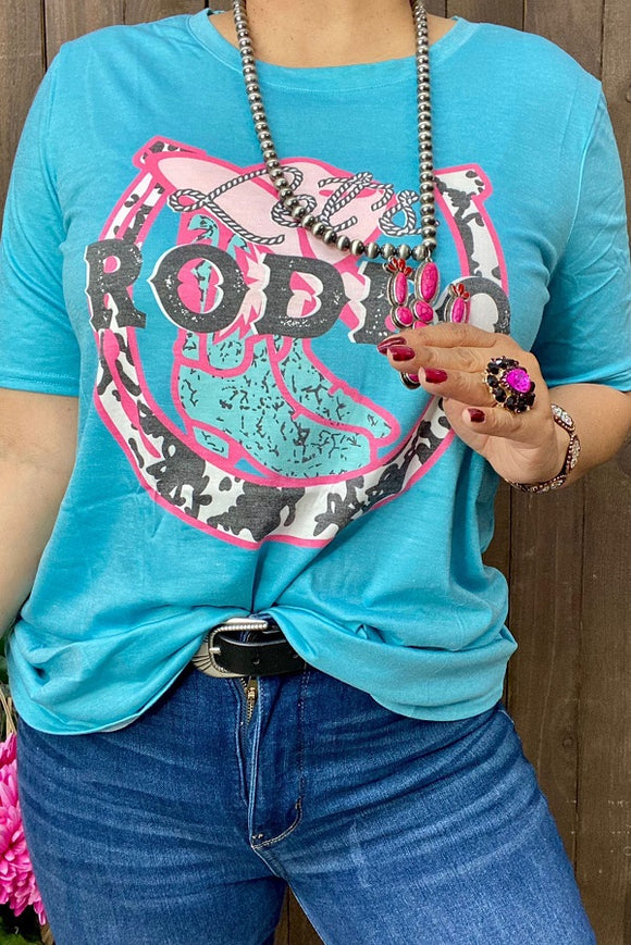 Rodeo cowgirl printed turquoise women T-shirt DLH12320