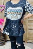 DLH14167 "DANG YA'LL" &leopard printed black tie-dye short sleeve women tops(BS3)