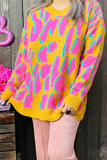 MY13394 Pink/yellow/teal leopard knitted long sleeve women sweater