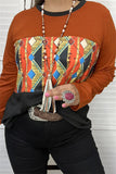 YMY9809 Rust Aztec color block printed long sleeve top for women SC12