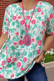 Shop  floral printed short sleeves tops w/elastic shirring women top GJQ14533 (ES3)