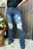 S003 Scratch on the knee blue jean long straight women pants