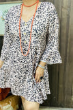 GJQ15312 Leopard printed 3/4 sleeve w/ruffle V-neckline w/side pockets women dresses