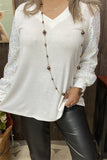 XCH15149 Sequin long sleeve w/tighten cuff white women tops