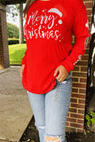 XCH15628 "Merry Christmas"white words printed long sleeve w/sequin Christmas accessories Patches women red tops