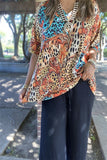 XCH15732 Paisley&leopard multi color printed short sleeve women blouse